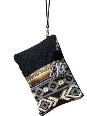 Chloe & Lex Black Tapestry Clutch Handbag